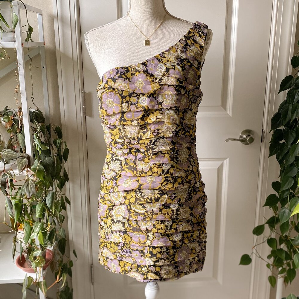 Zara - Off Shoulder, One Shoulder Floral Mini Dress